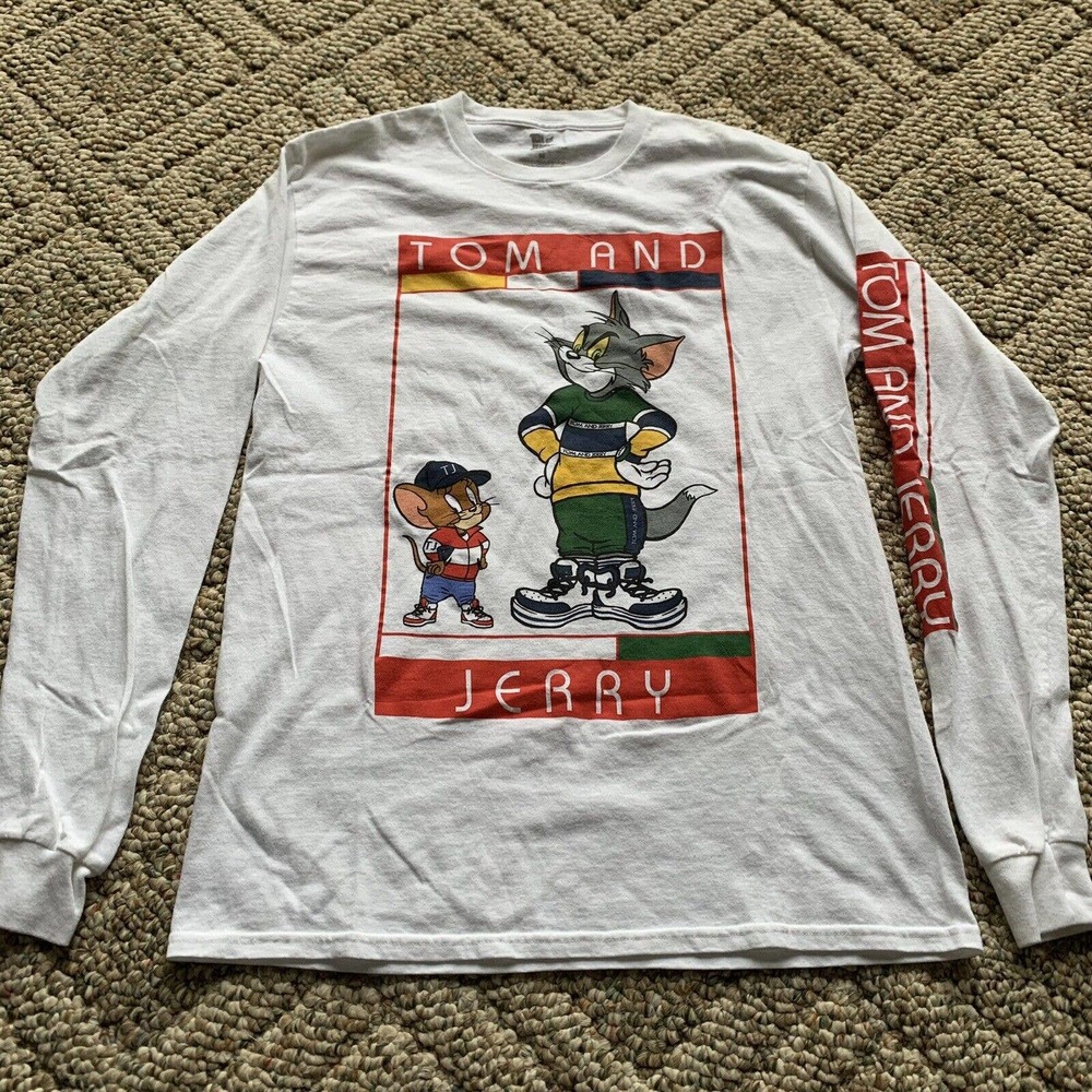 TOM & JERRY Cartoons Adult Size medium Long Sleeve T Shirt White